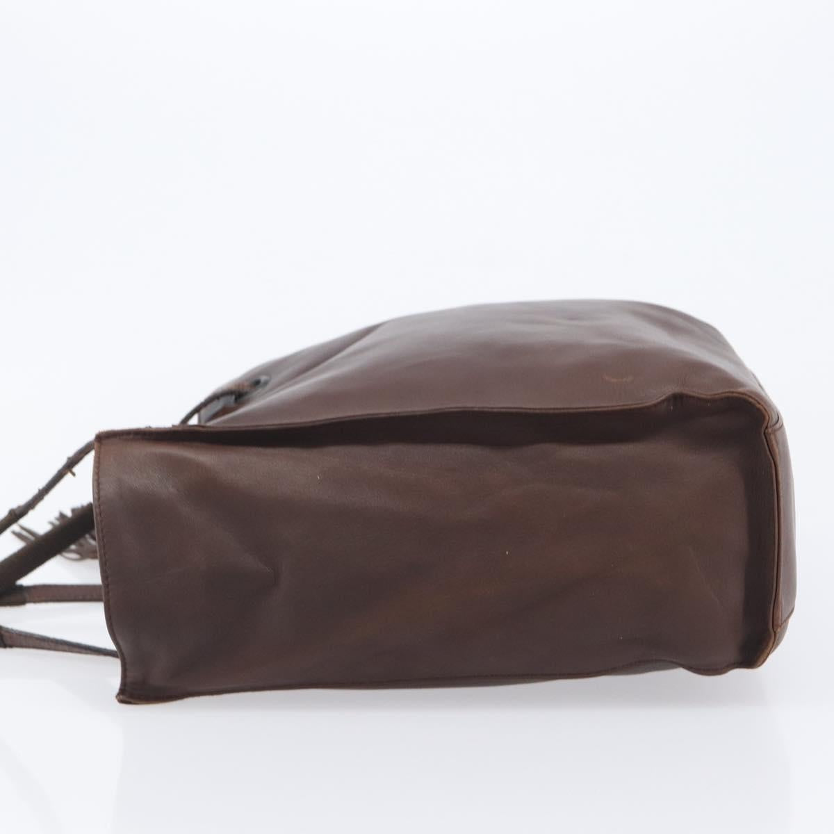 PRADA Hand Bag Leather Brown Silver Auth 210742