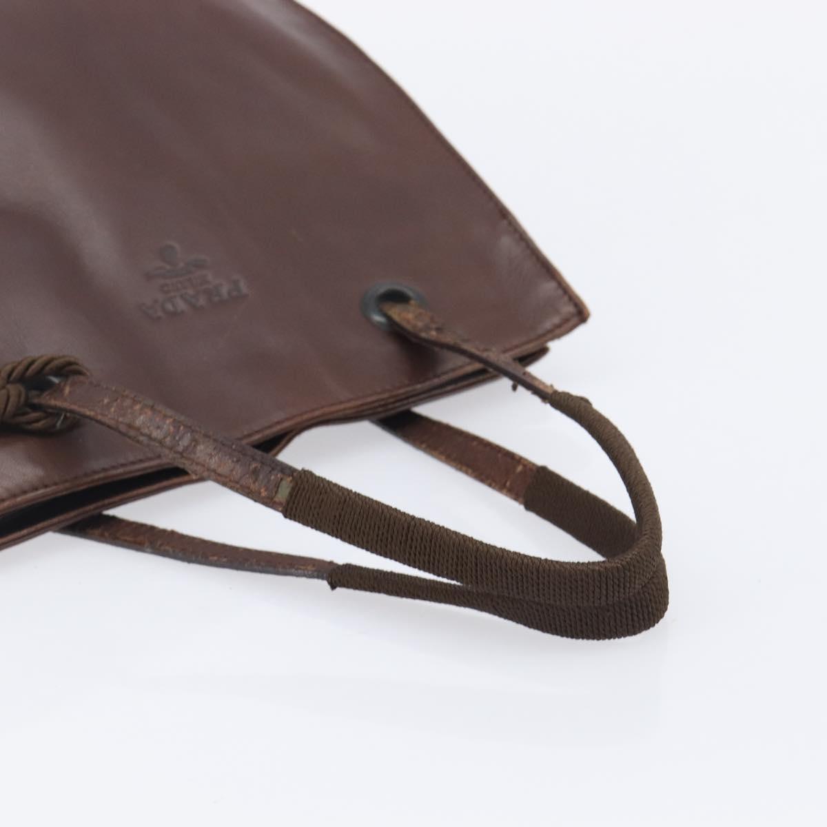 PRADA Hand Bag Leather Brown Silver Auth 210742