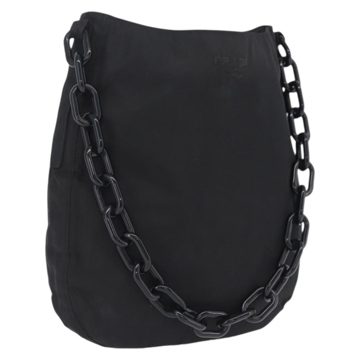 PRADA Plastic Chain Shoulder Bag Nylon Black Silver Auth 210743A
