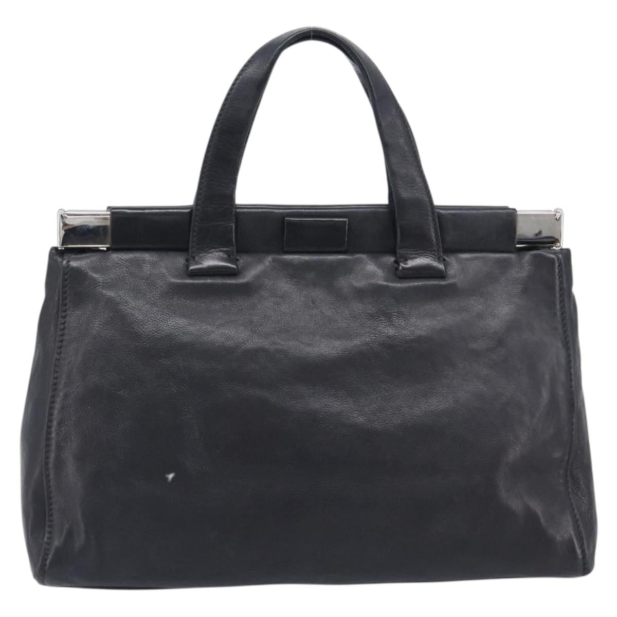 Miu Miu Vitterodino Hand Bag Leather Black Silver Auth 210750A
