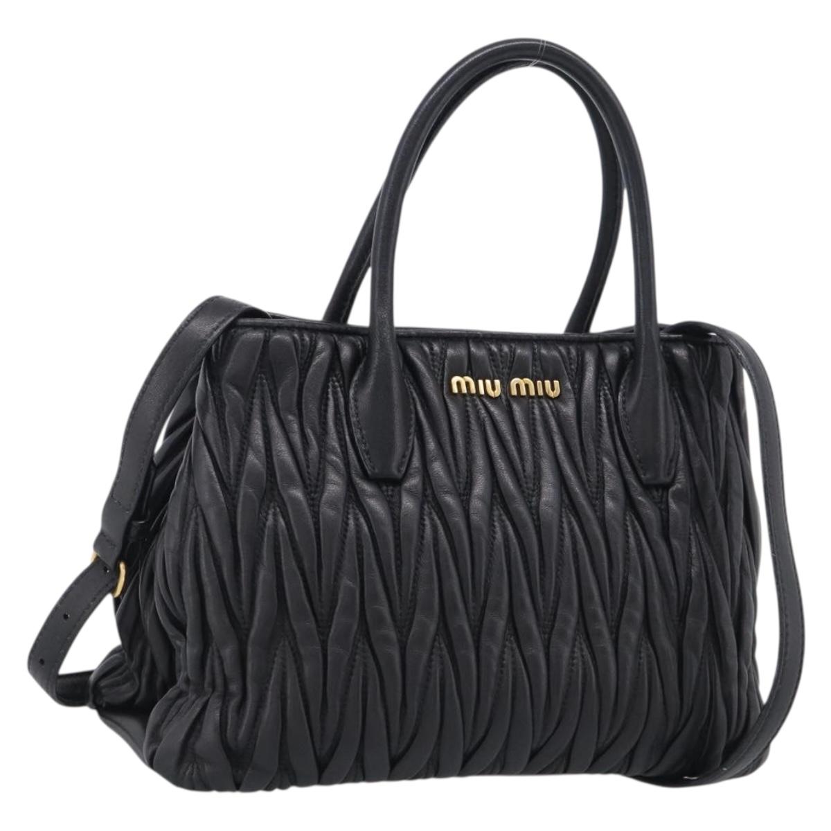 Miu Miu Matelasse Hand Bag Leather 2way Black Gold Auth 210751V