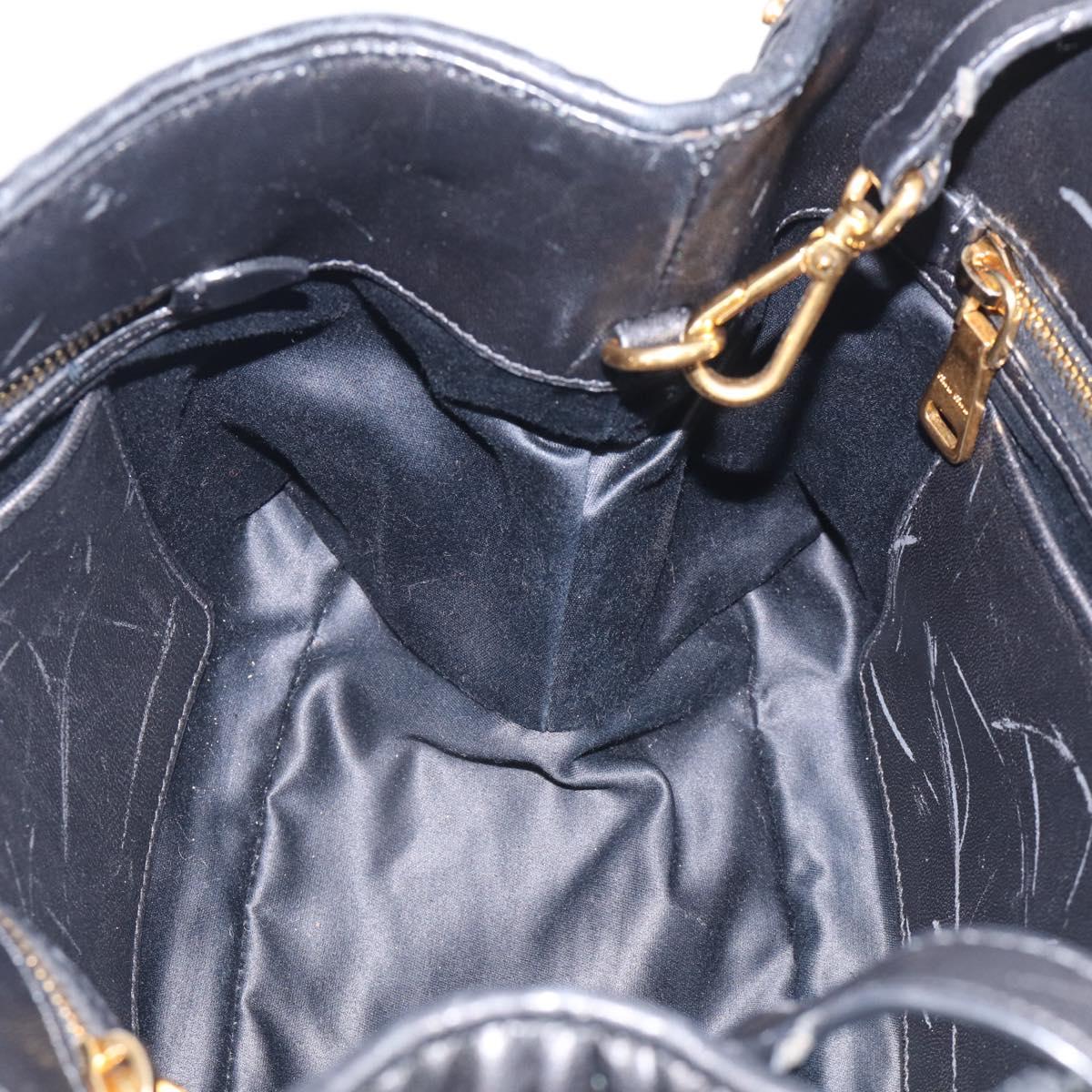 Miu Miu Matelasse Hand Bag Leather 2way Black Gold Auth 210751V