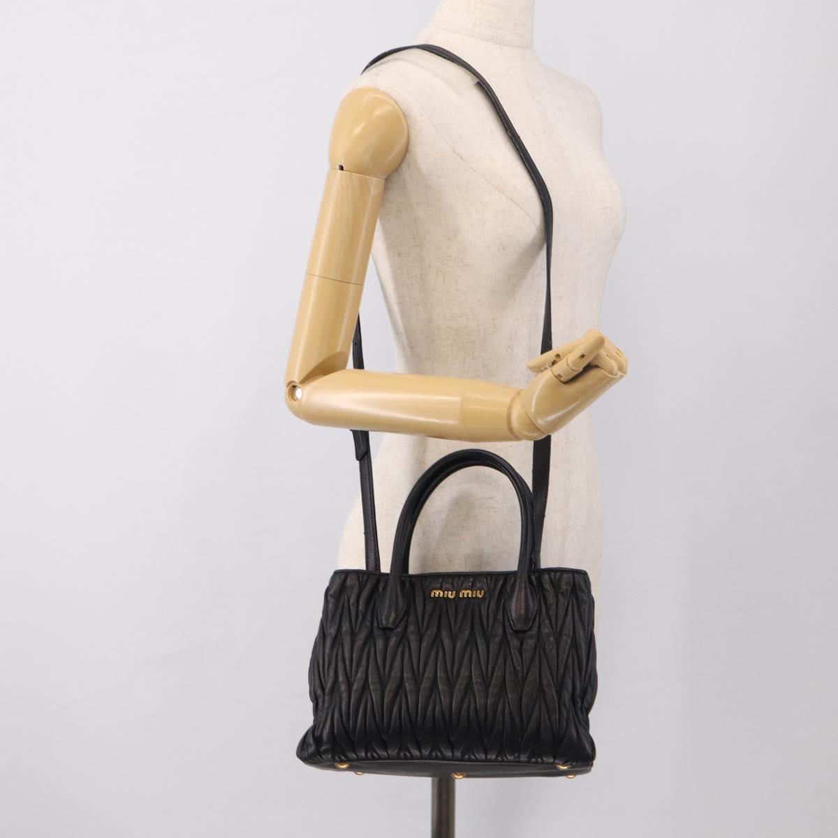 Miu Miu Matelasse Hand Bag Leather 2way Black Gold Auth 210751V