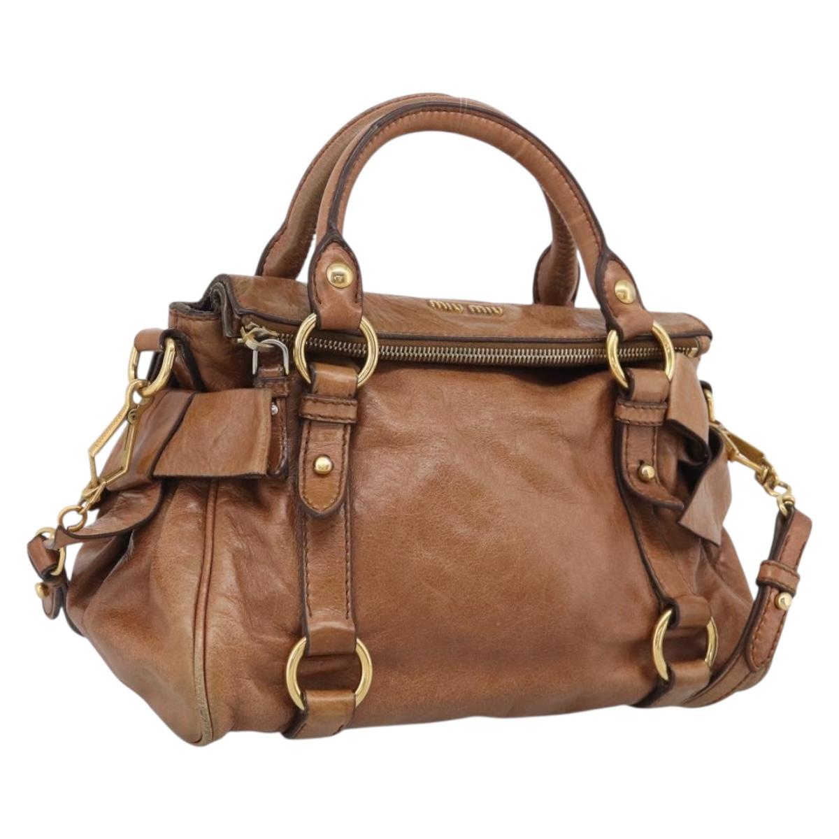 Miu Miu Matelasse Hand Bag Vitellolux 2way Brown Gold Auth 210753V