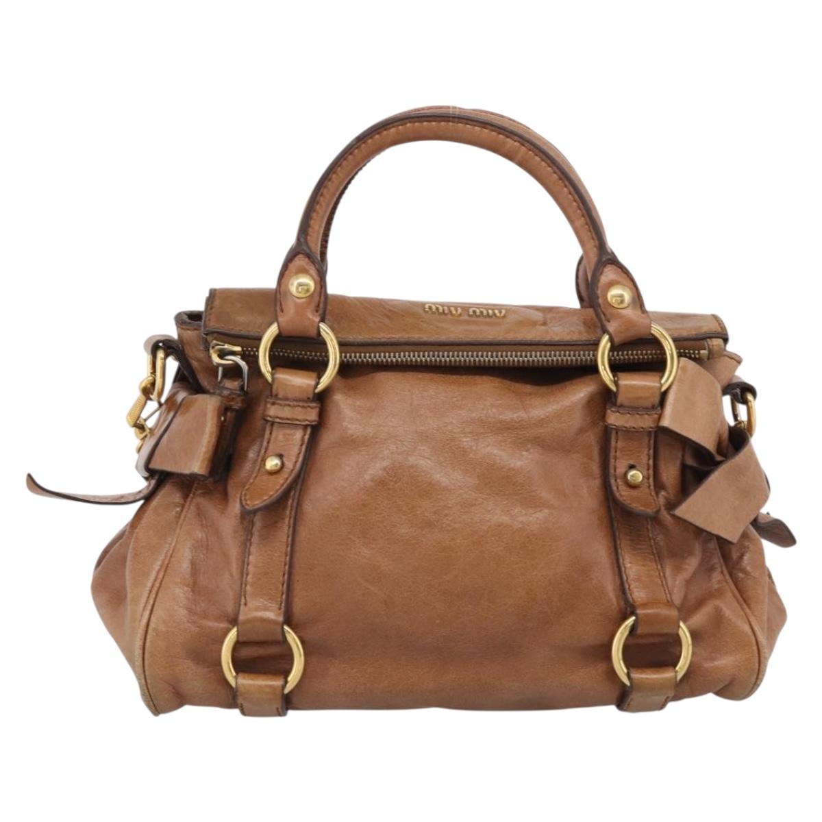 Miu Miu Matelasse Hand Bag Vitellolux 2way Brown Gold Auth 210753V