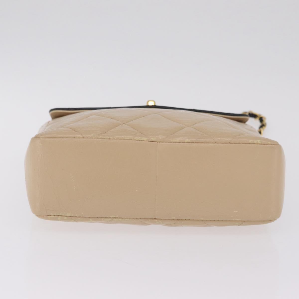 CHANEL Matelasse Chain Shoulder Bag Lamb Skin Beige Gold CC Auth 210755