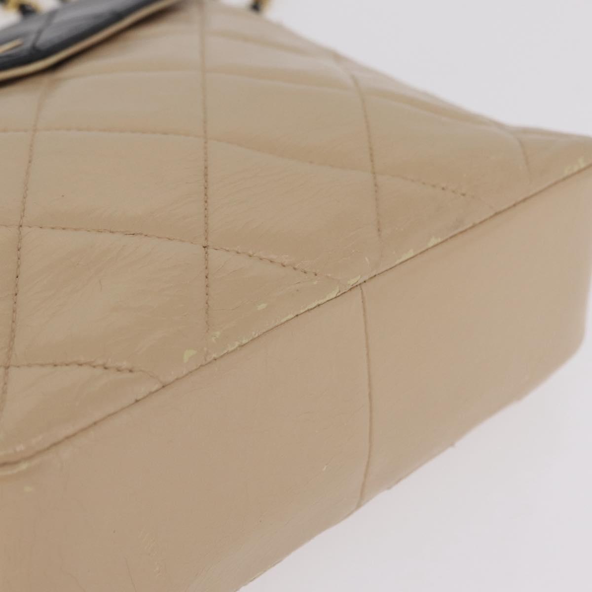 CHANEL Matelasse Chain Shoulder Bag Lamb Skin Beige Gold CC Auth 210755