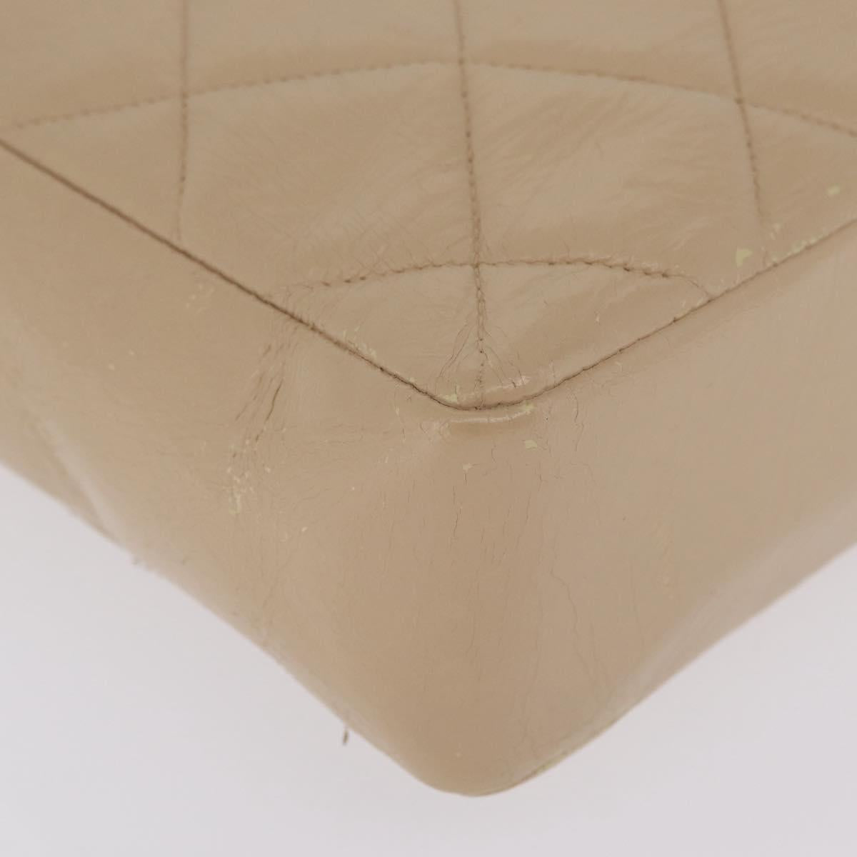 CHANEL Matelasse Chain Shoulder Bag Lamb Skin Beige Gold CC Auth 210755