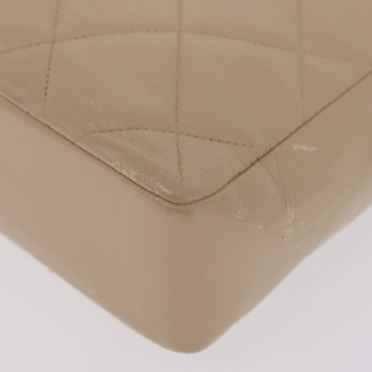 CHANEL Matelasse Chain Shoulder Bag Lamb Skin Beige Gold CC Auth 210755
