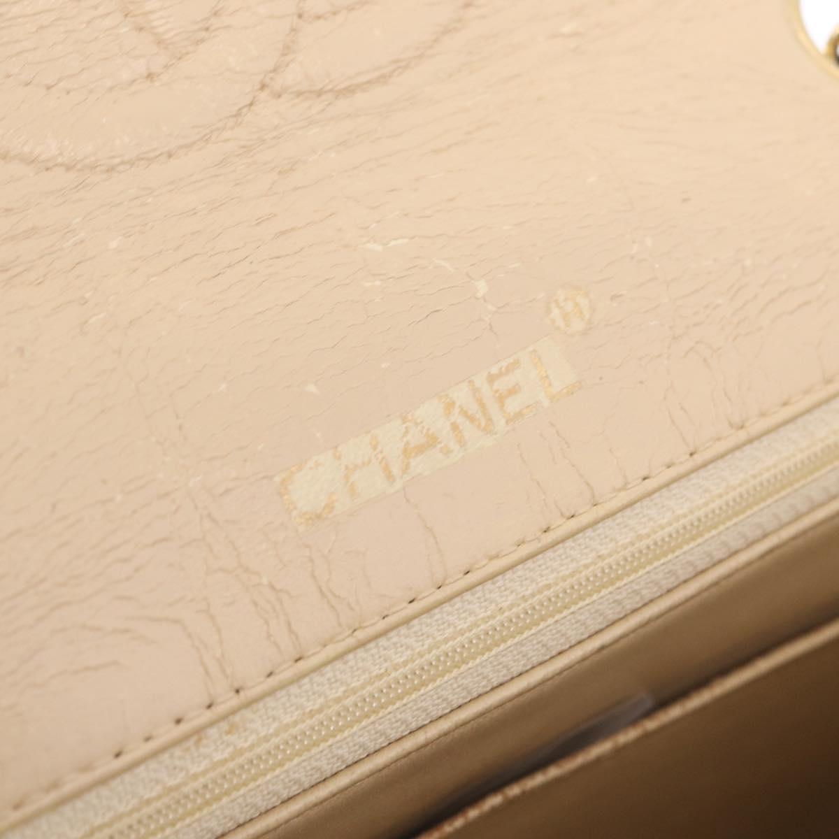 CHANEL Matelasse Chain Shoulder Bag Lamb Skin Beige Gold CC Auth 210755