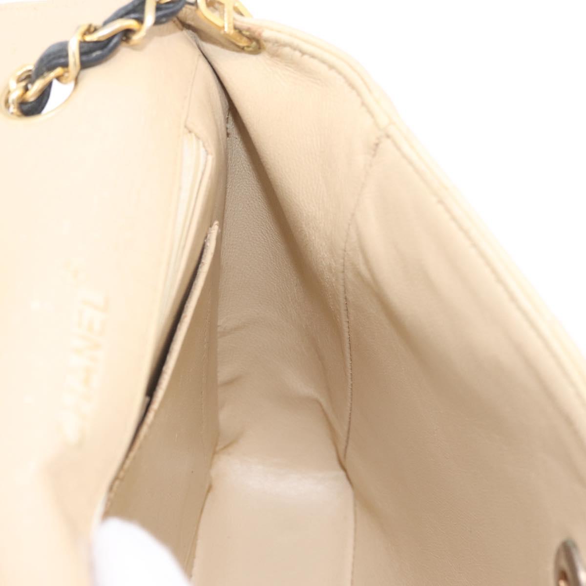 CHANEL Matelasse Chain Shoulder Bag Lamb Skin Beige Gold CC Auth 210755