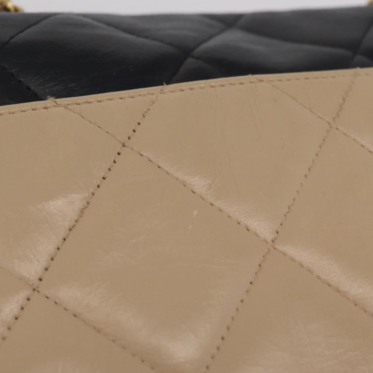 CHANEL Matelasse Chain Shoulder Bag Lamb Skin Beige Gold CC Auth 210755