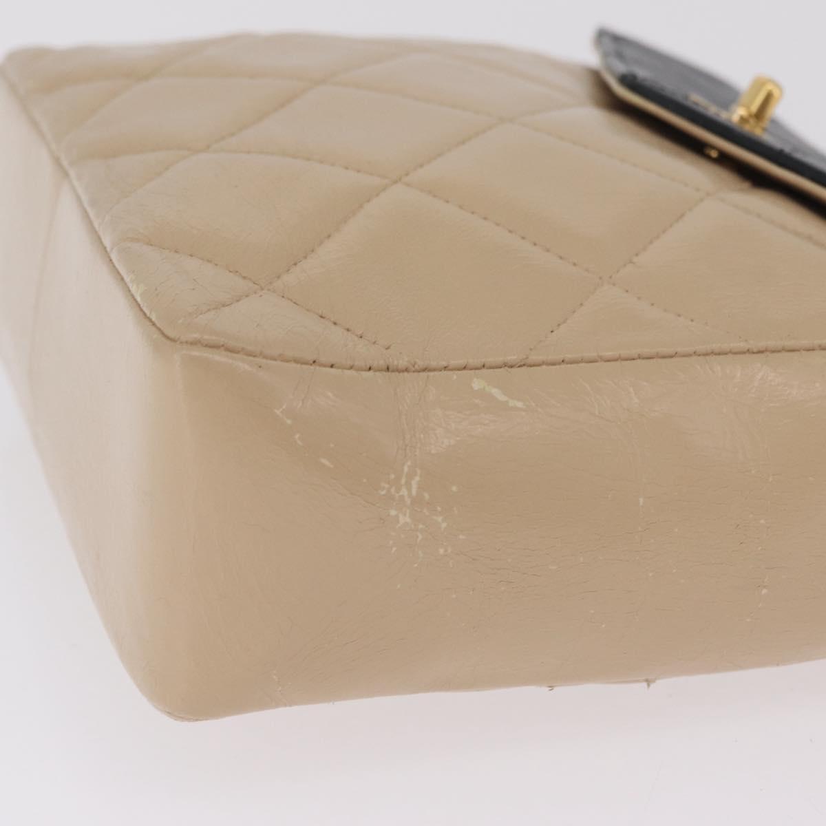 CHANEL Matelasse Chain Shoulder Bag Lamb Skin Beige Gold CC Auth 210755