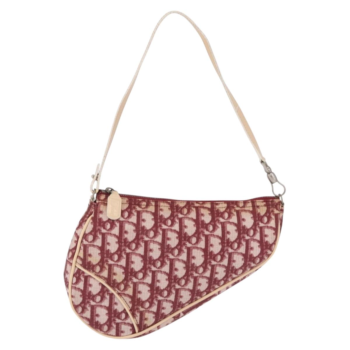 Christian Dior Trotter Canvas Saddle Accessory Pouch PVC Red Silver Auth 210757V