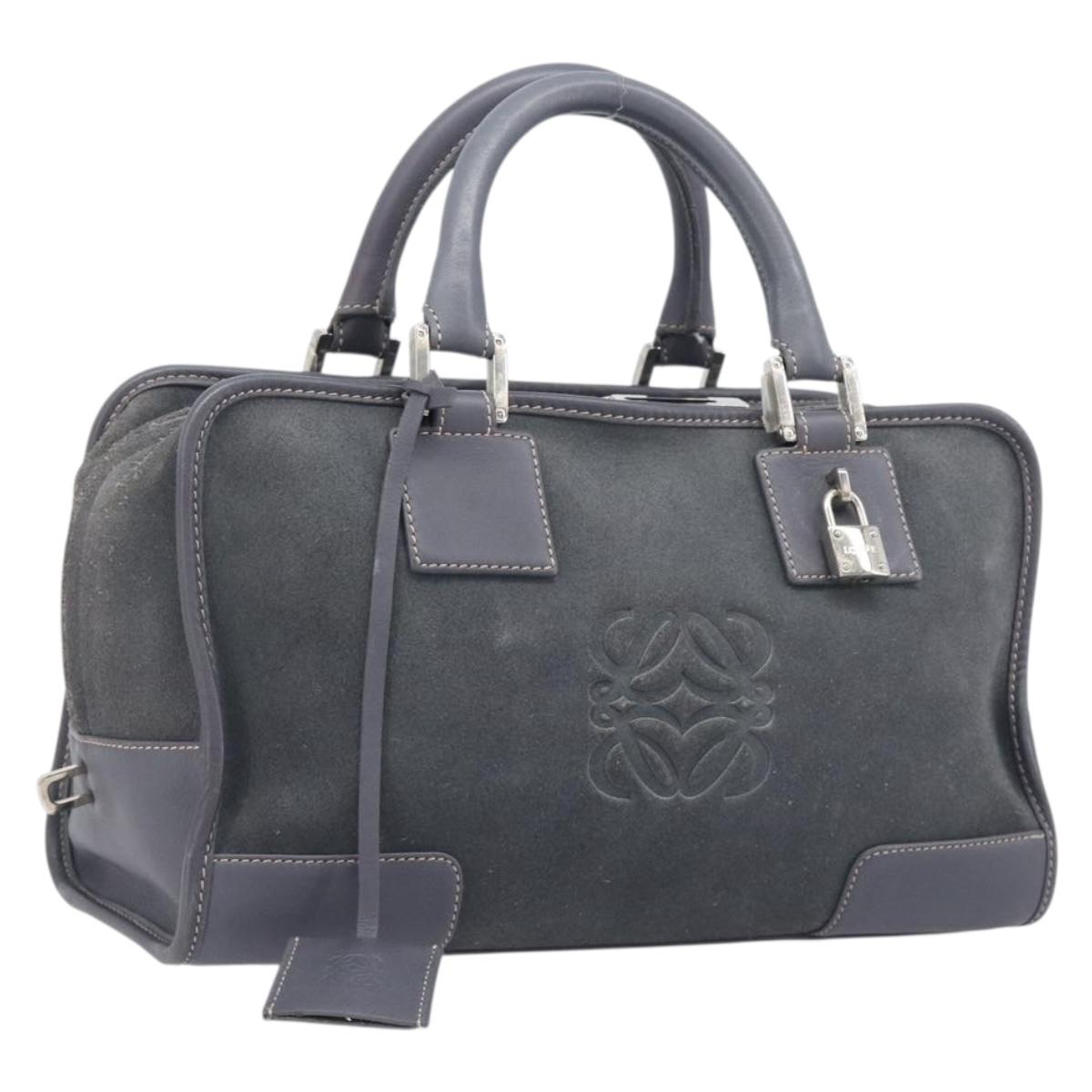 LOEWE Amazona 28 Hand Bag Suede Gray Silver Auth 210758V