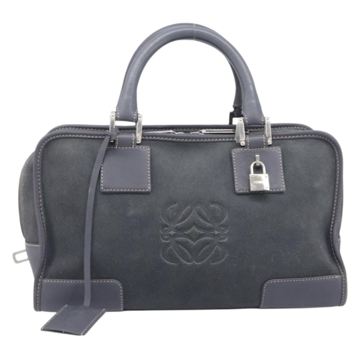 LOEWE Amazona 28 Hand Bag Suede Gray Silver Auth 210758V