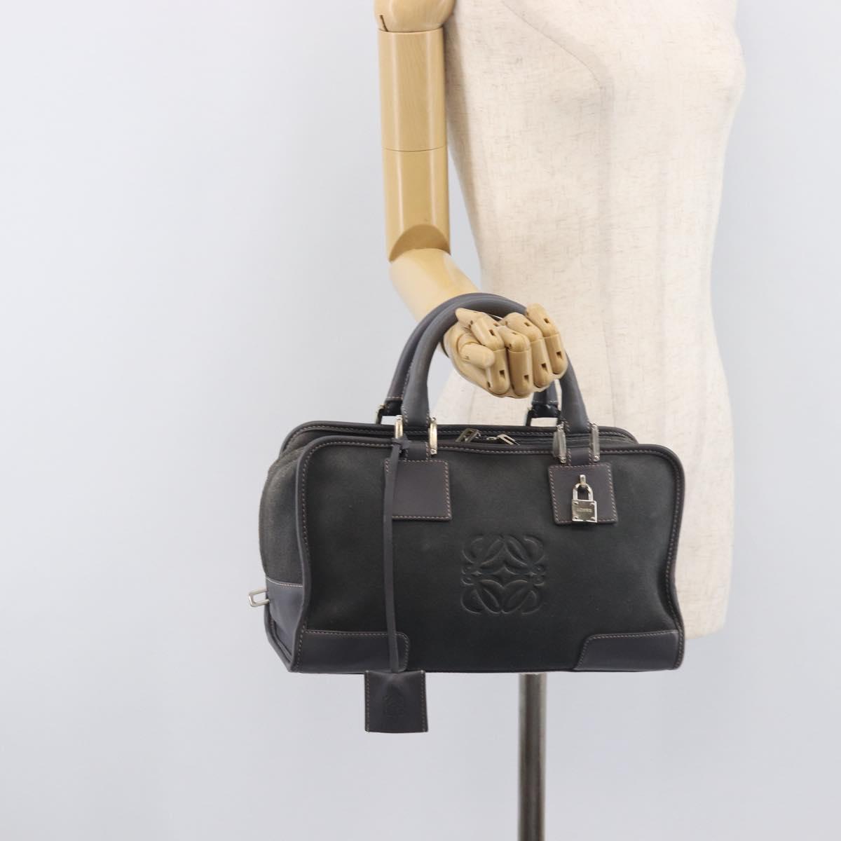 LOEWE Amazona 28 Hand Bag Suede Gray Silver Auth 210758V