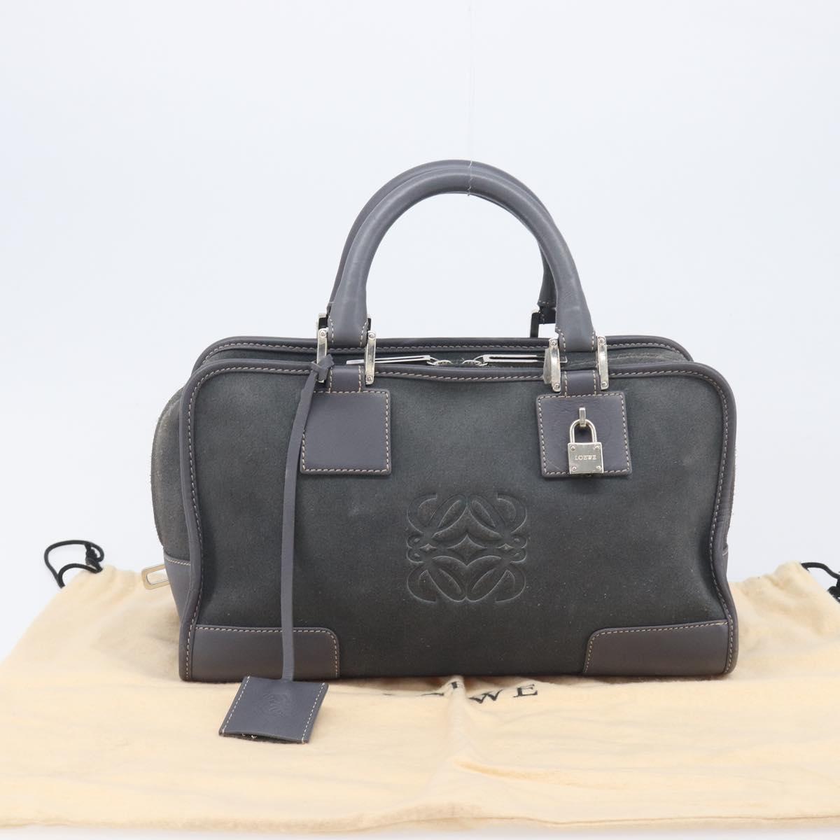 LOEWE Amazona 28 Hand Bag Suede Gray Silver Auth 210758V