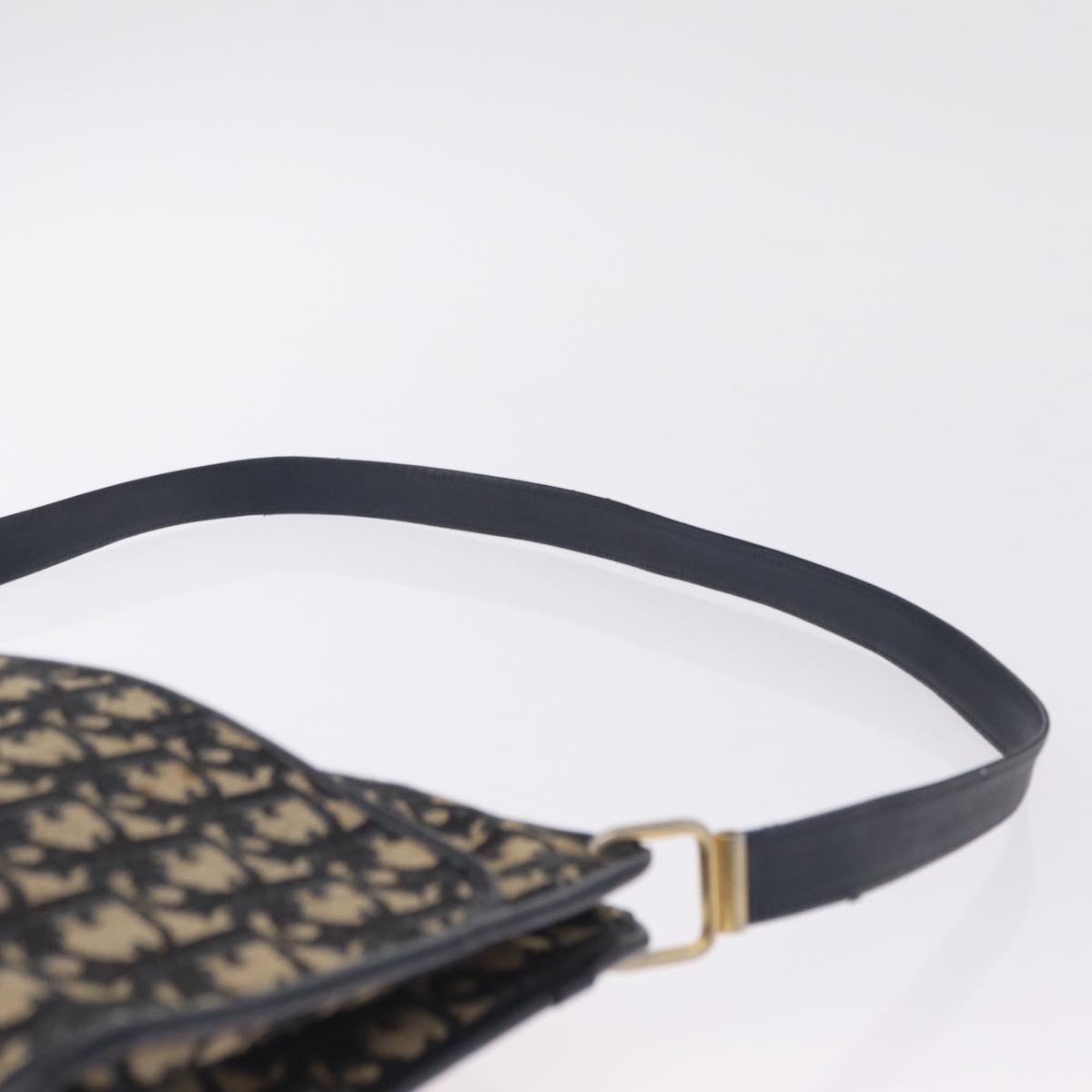 Christian Dior Trotter Canvas Shoulder Bag Navy Gold Auth 210768