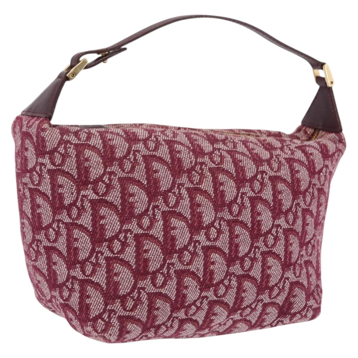 Christian Dior Trotter Canvas Hand Bag Red Gold Auth 210769V