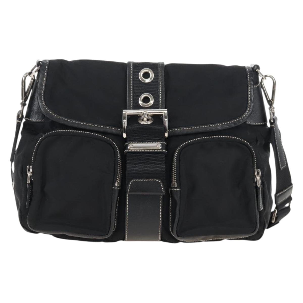PRADA Shoulder Bag Nylon Black Silver Auth 210770V