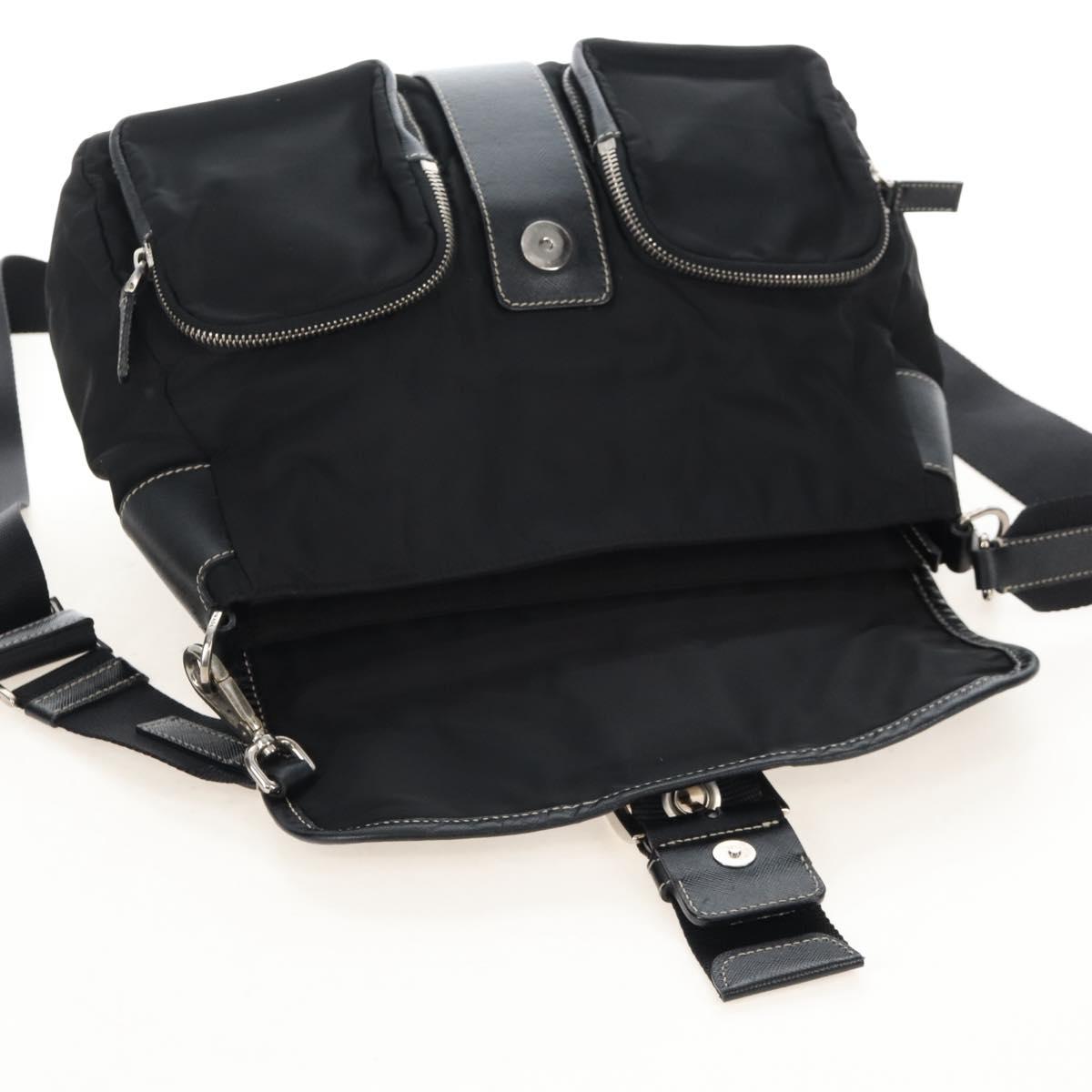 PRADA Shoulder Bag Nylon Black Silver Auth 210770V