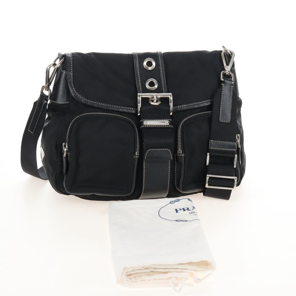 PRADA Shoulder Bag Nylon Black Silver Auth 210770V