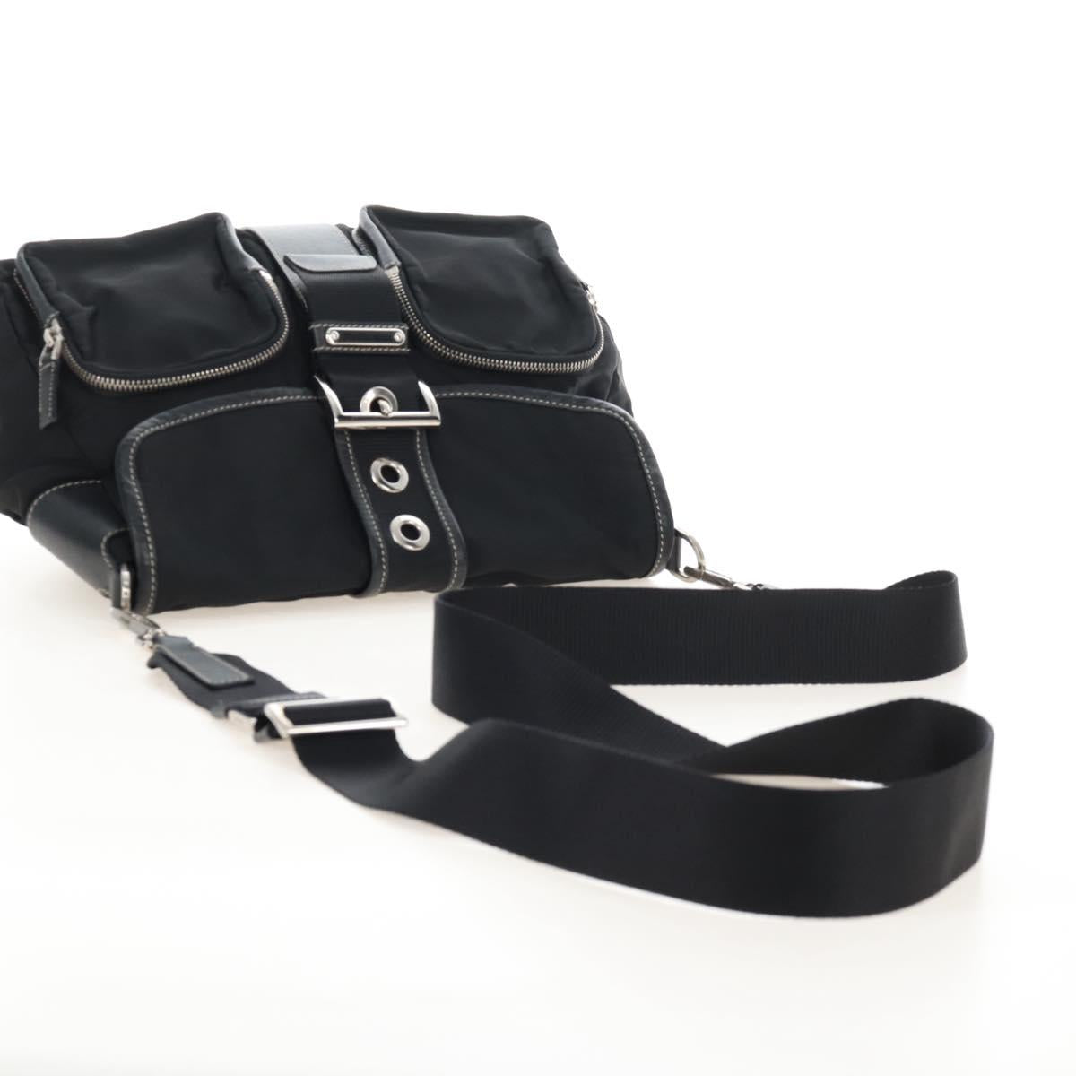 PRADA Shoulder Bag Nylon Black Silver Auth 210770V