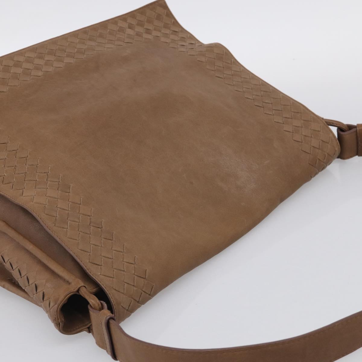 Bottega Veneta INTRECCIATO Shoulder Bag Leather Beige 221065 Auth 210771A