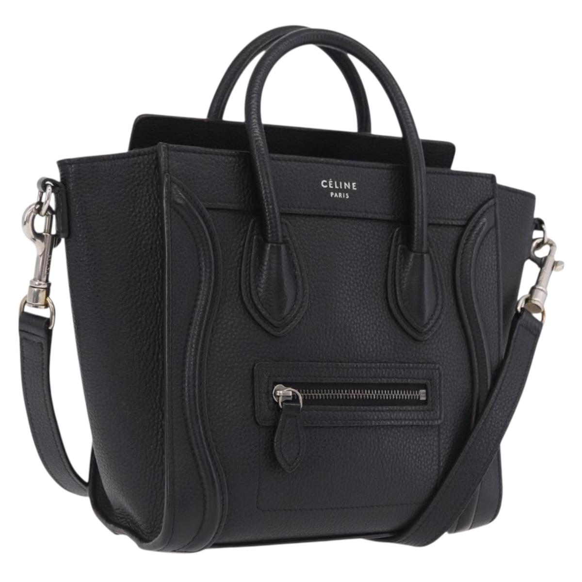 CELINE Luggage Nano Hand Bag Leather 2way Black Silver Auth 210773M