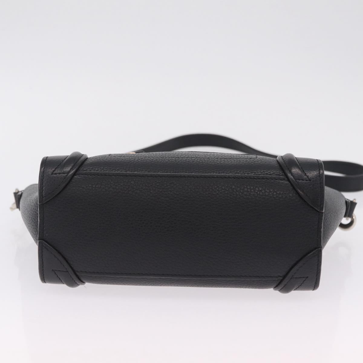 CELINE Luggage Nano Hand Bag Leather 2way Black Silver Auth 210773M