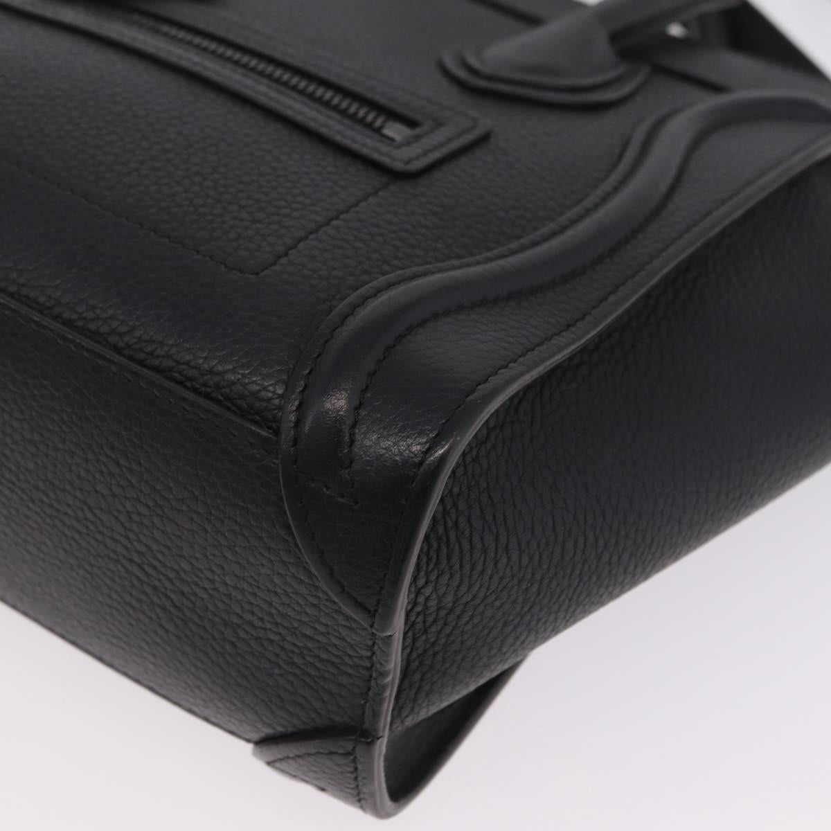 CELINE Luggage Nano Hand Bag Leather 2way Black Silver Auth 210773M