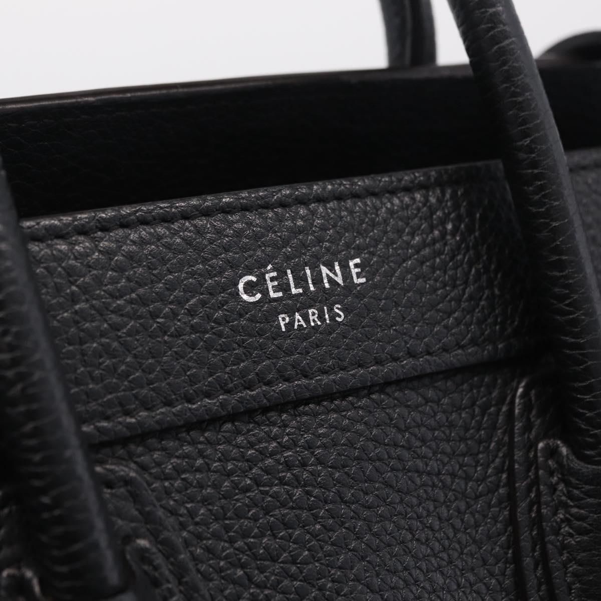 CELINE Luggage Nano Hand Bag Leather 2way Black Silver Auth 210773M