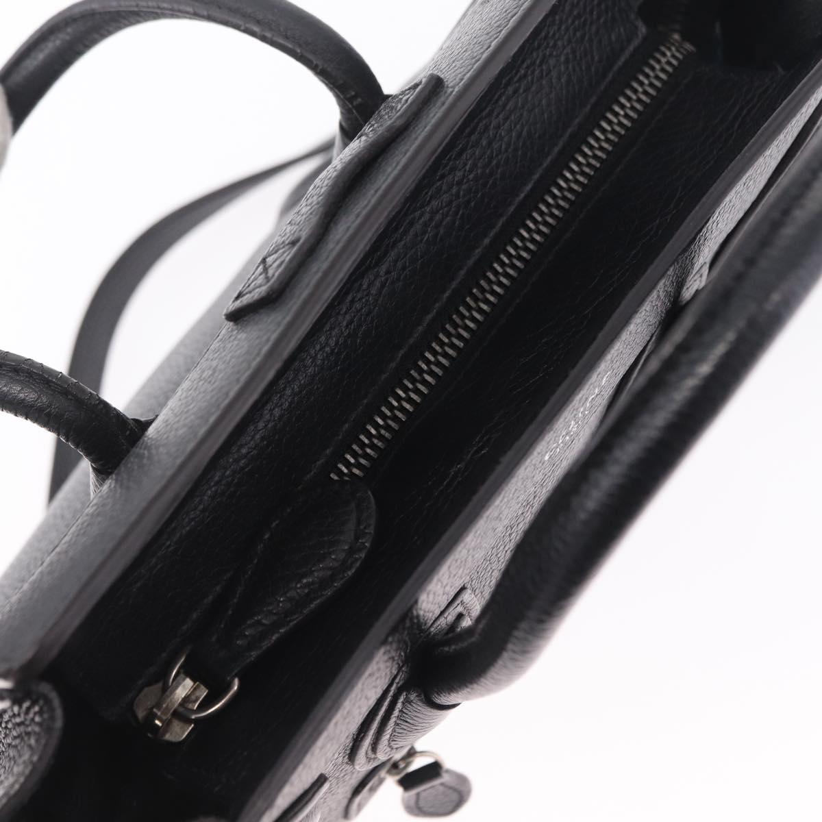 CELINE Luggage Nano Hand Bag Leather 2way Black Silver Auth 210773M