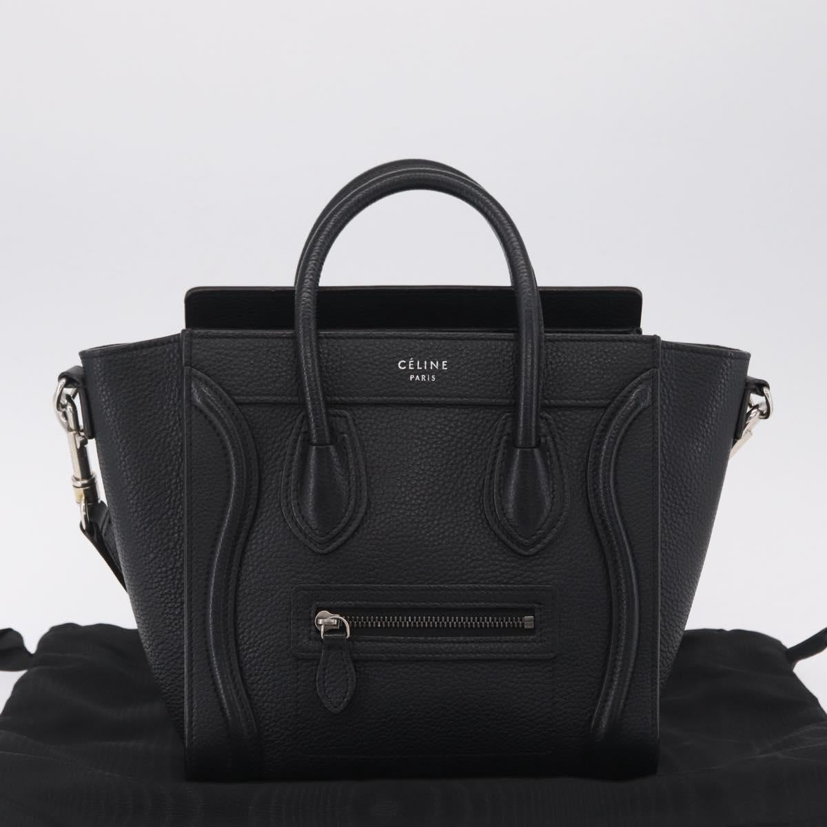 CELINE Luggage Nano Hand Bag Leather 2way Black Silver Auth 210773M