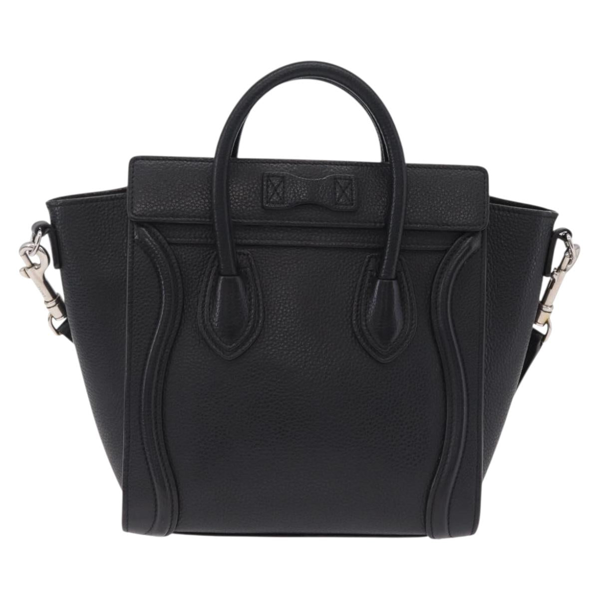 CELINE Luggage Nano Hand Bag Leather 2way Black Silver Auth 210773M