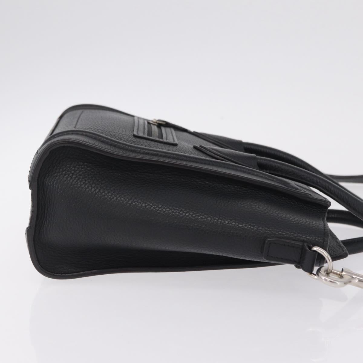 CELINE Luggage Nano Hand Bag Leather 2way Black Silver Auth 210773M