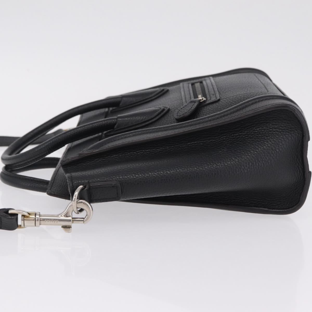 CELINE Luggage Nano Hand Bag Leather 2way Black Silver Auth 210773M