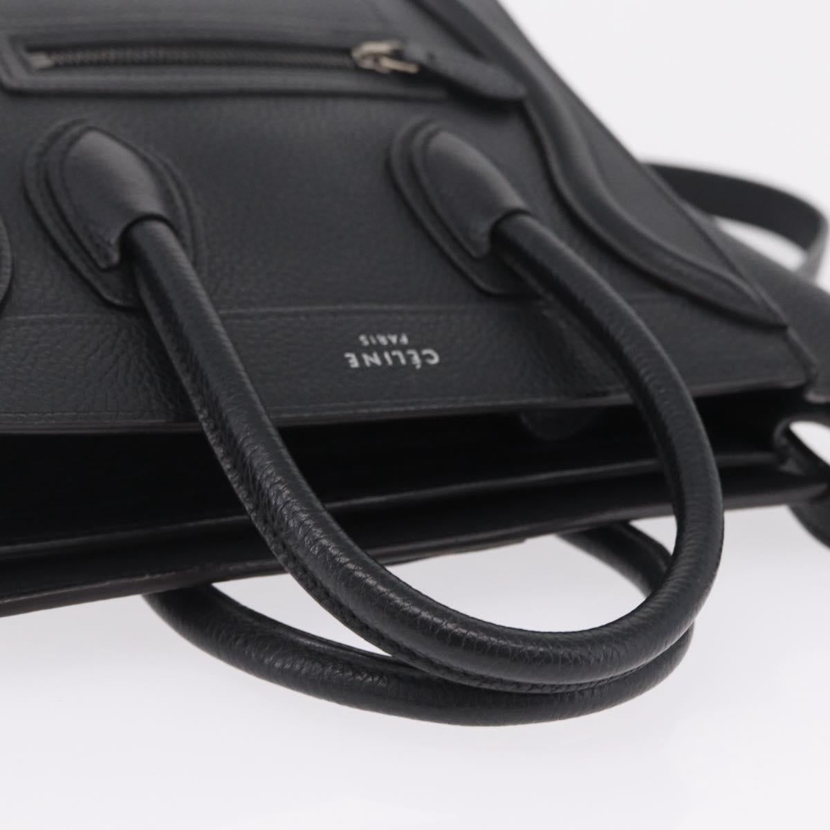 CELINE Luggage Nano Hand Bag Leather 2way Black Silver Auth 210773M