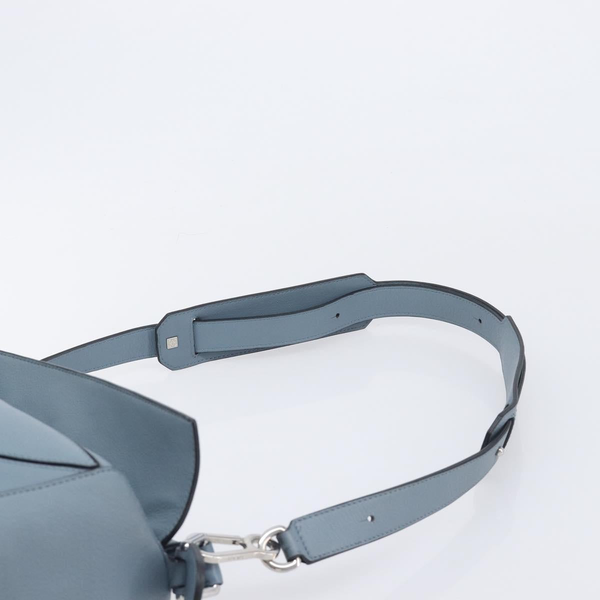 LOEWE Puzzle Bag Hand Bag Leather 2way Light Blue Silver Auth 210776M