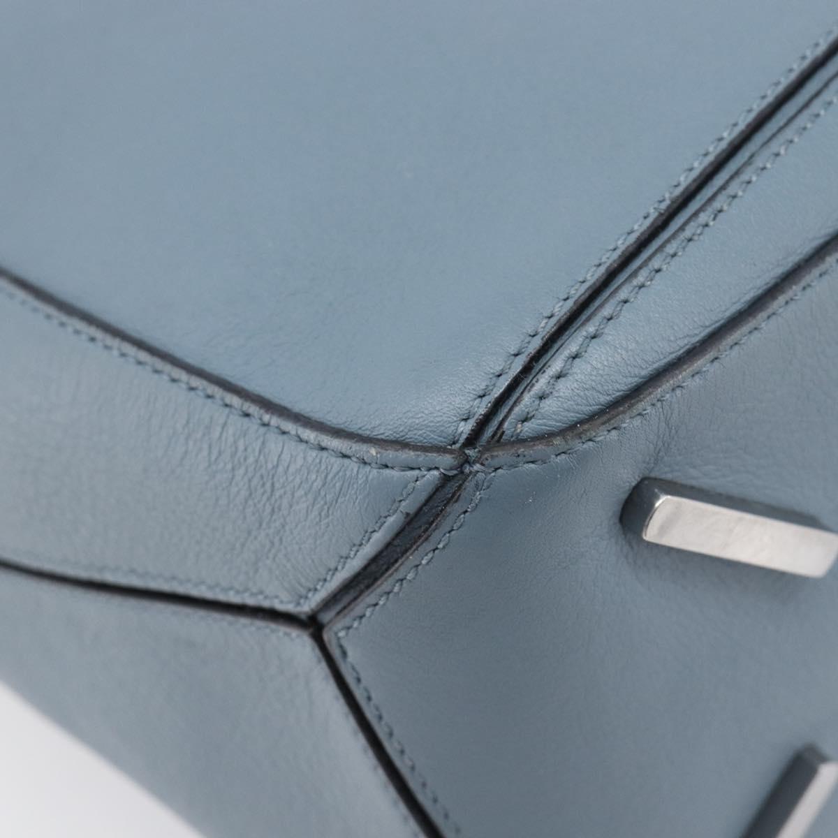 LOEWE Puzzle Bag Hand Bag Leather 2way Light Blue Silver Auth 210776M