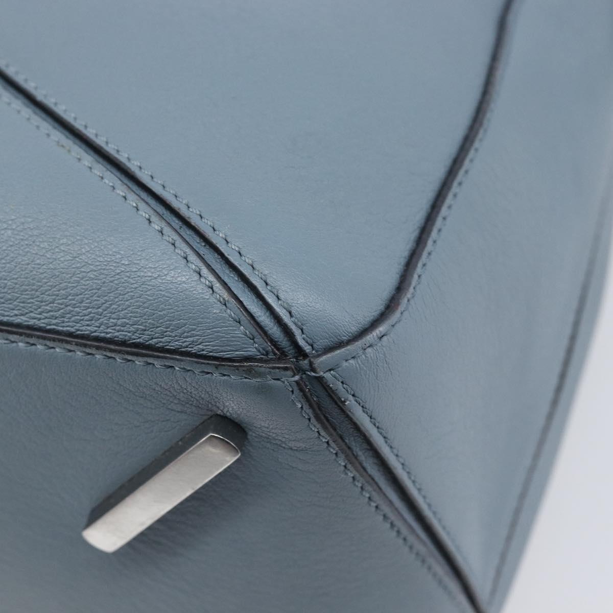 LOEWE Puzzle Bag Hand Bag Leather 2way Light Blue Silver Auth 210776M