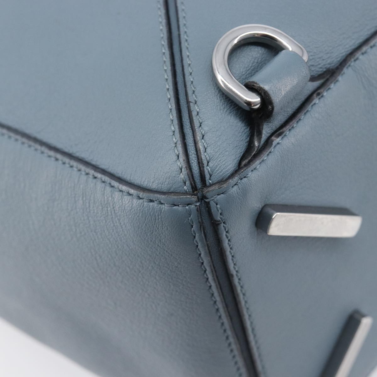 LOEWE Puzzle Bag Hand Bag Leather 2way Light Blue Silver Auth 210776M