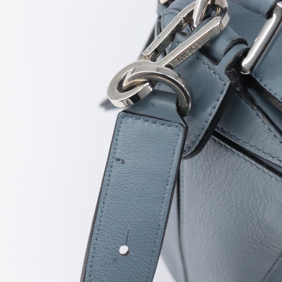 LOEWE Puzzle Bag Hand Bag Leather 2way Light Blue Silver Auth 210776M