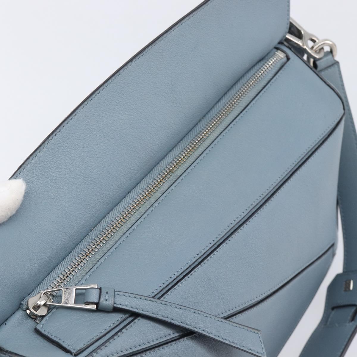 LOEWE Puzzle Bag Hand Bag Leather 2way Light Blue Silver Auth 210776M