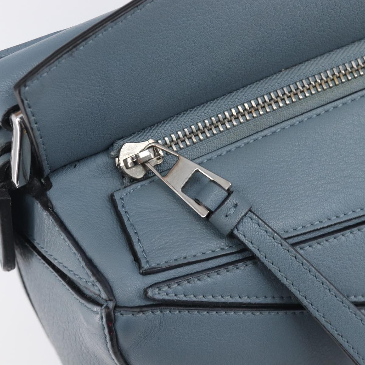 LOEWE Puzzle Bag Hand Bag Leather 2way Light Blue Silver Auth 210776M