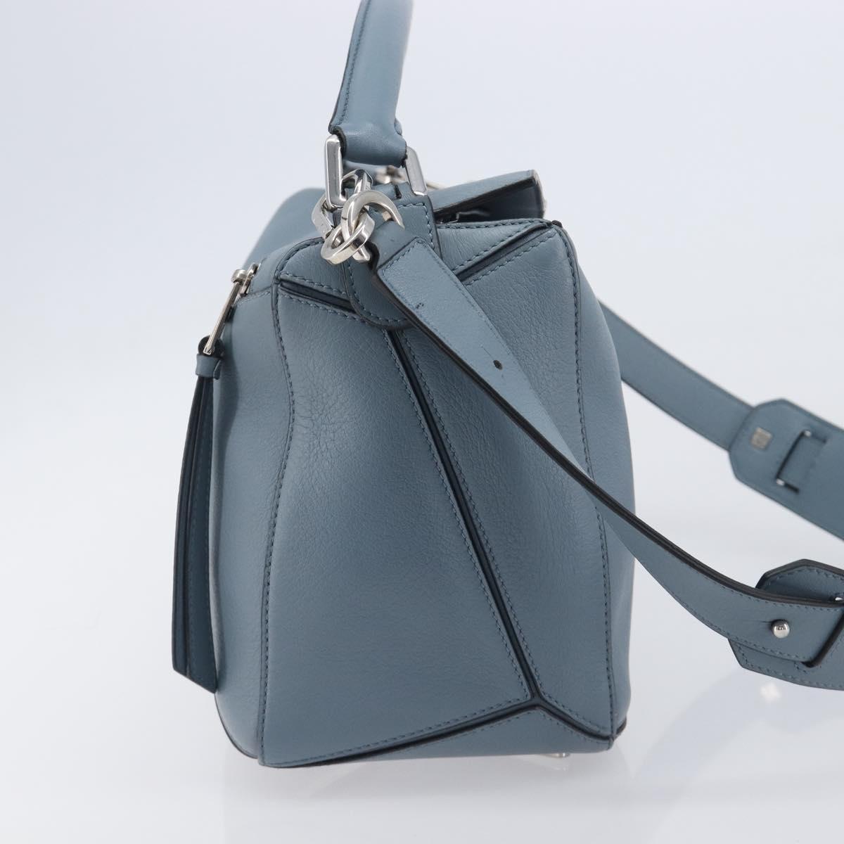 LOEWE Puzzle Bag Hand Bag Leather 2way Light Blue Silver Auth 210776M
