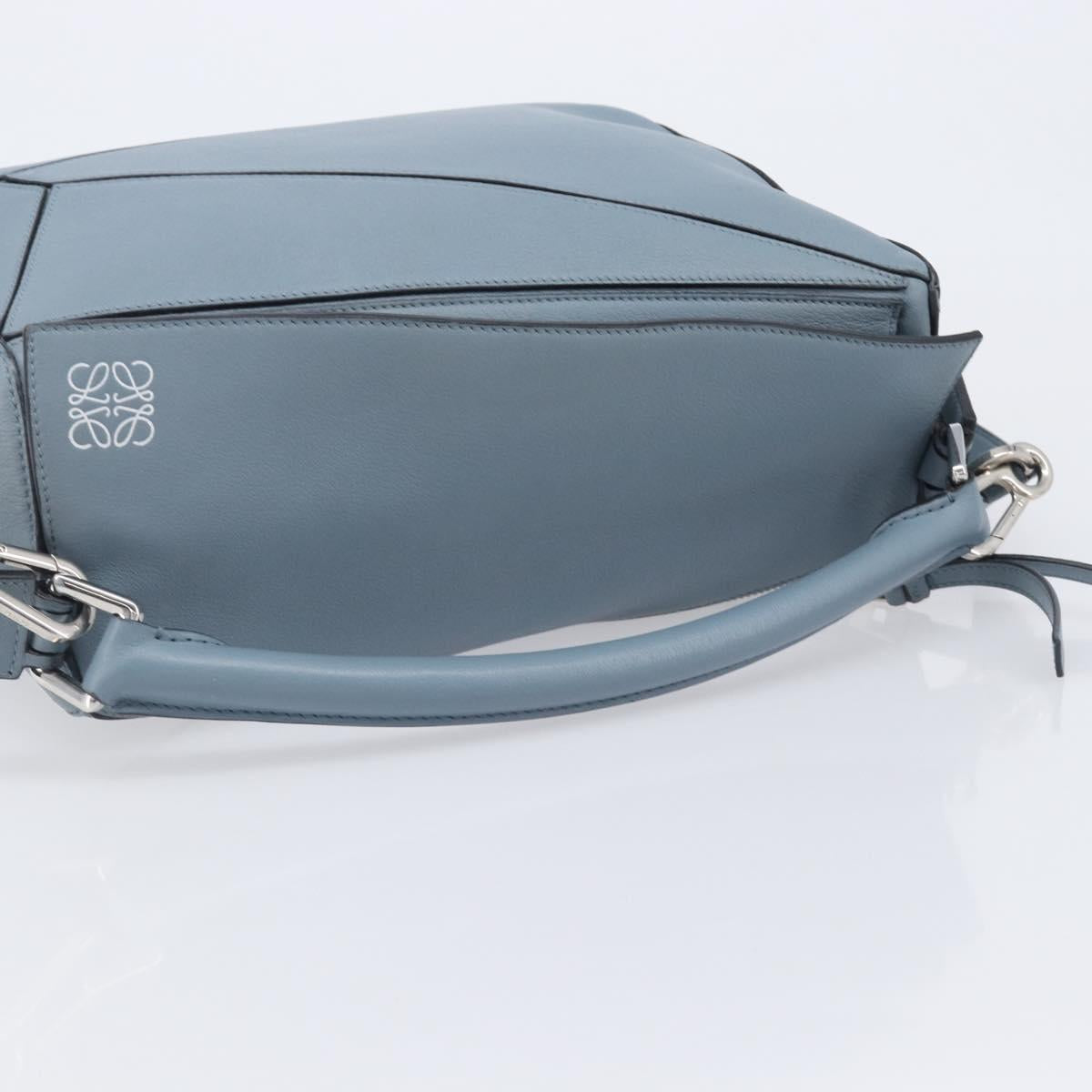 LOEWE Puzzle Bag Hand Bag Leather 2way Light Blue Silver Auth 210776M