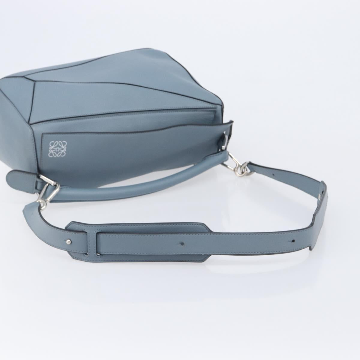 LOEWE Puzzle Bag Hand Bag Leather 2way Light Blue Silver Auth 210776M