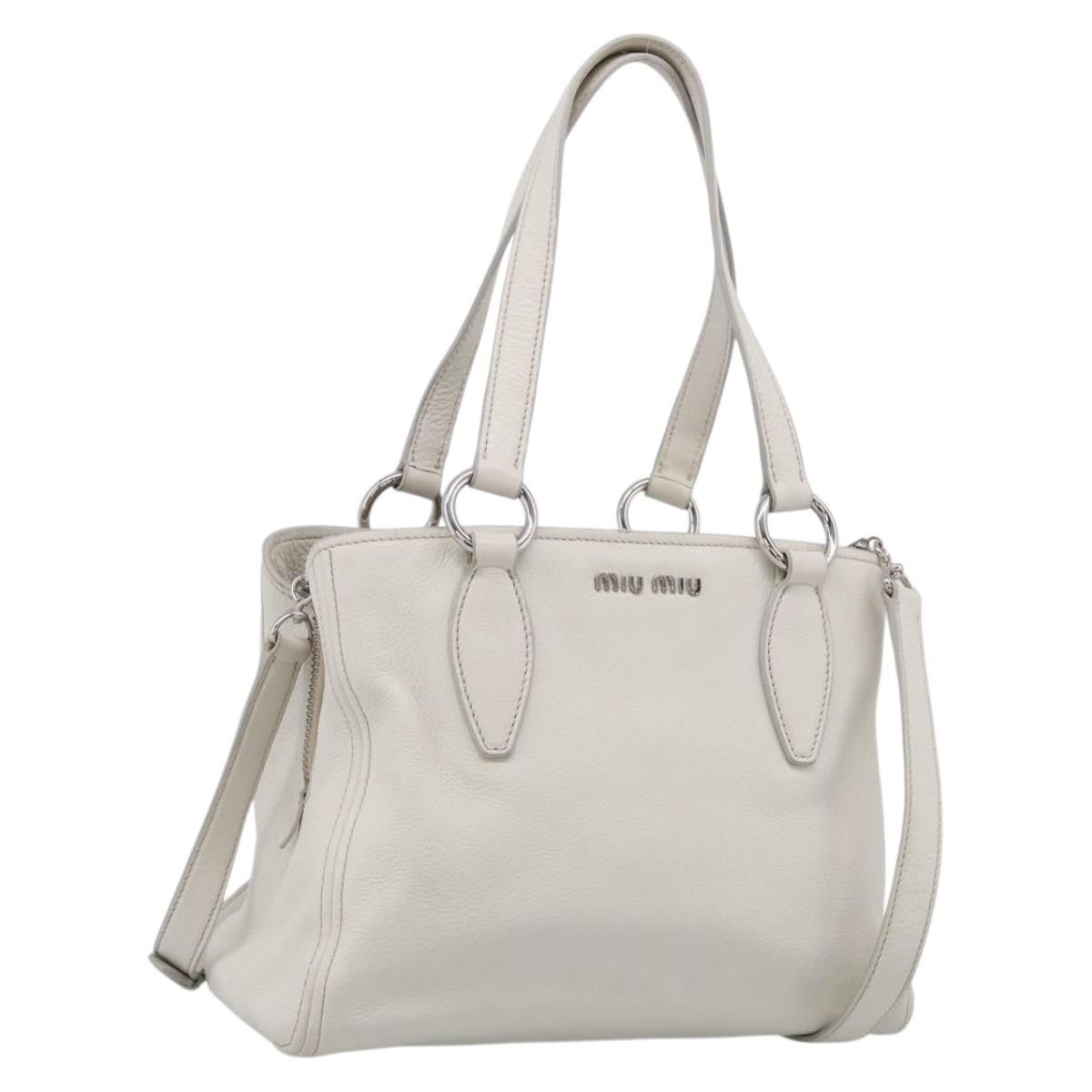 Miu Miu Vitterodino Hand Bag Leather 2way White Silver Auth 210777V